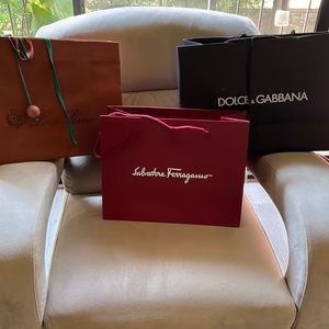 3 big size gift bags ( Dolce gabbana, Selvador Feeeagano,and Lora Piana